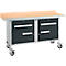 Verrijdbare werkbank Schäfer Shop Select PWi 150-0, beuken multiplex blad, met stalen rand, tot 400 kg, B 1500 x D 700 x H 840 mm