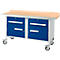 Verrijdbare werkbank Schäfer Shop Select PWi 150-0, beuken multiplex blad, met stalen rand, tot 400 kg, B 1500 x D 700 x H 840 mm