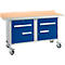 Verrijdbare werkbank Schäfer Shop Select PWi 150-0, beuken multiplex blad, met stalen rand, tot 400 kg, B 1500 x D 700 x H 840 mm
