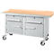 Verrijdbare werkbank Schäfer Shop Select PWi 150-0, beuken multiplex blad, met stalen rand, tot 400 kg, B 1500 x D 700 x H 840 mm