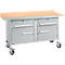 Verrijdbare werkbank Schäfer Shop Select PWi 150-0, beuken multiplex blad, met stalen rand, tot 400 kg, B 1500 x D 700 x H 840 mm