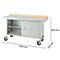Metalen werkbank, met wielen, kast en laden. Afmetingen 1500 x 700 x 840 mm.