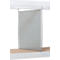Grey, rectangular partition with fine structure in shelf. White frames, brown floor.
