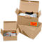 Verzenddozen met automatische bodem, binnenafmetingen L 305 x B 215 x H 125 mm, 100 stuks + 250 pakbonvakken DEBATEC, DIN lang, venster &amp; opdruk, rood