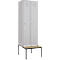 Vestiaire, 2 compartiments, 300 mm, serrure à came batteuse, avec banc, porte gris clair