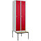 Vestiaire, 2 compartiments, 300 mm, serrure à came batteuse, avec banc, porte rouge rubis