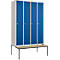 Vestiaire, 4 compartiments, 300 mm, serrure à came batteuse, avec banc, porte bleu gentiane