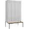 Vestiaire, 4 compartiments, 300 mm, serrure à came batteuse, avec banc, porte gris clair