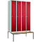 Vestiaire, 4 compartiments, 300 mm, serrure à came batteuse, avec banc, porte rouge rubis
