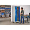 Vestiaire à 2 compartiments, L 600 x H 1800 mm, avec pieds, serrure à loquet rotatif, gris clair/bleu gentiane