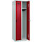 Vestiaire C+P Evolo Plus, 2 compartiments, charnières à droite, fermeture de sécurité rotative, butée soft, L 600 x P 500 x H 1850 mm, gris clair/rouge rubis