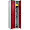 Vestiaire C+P Evolo Plus, 2 compartiments, charnières à droite, fermeture de sécurité rotative, butée soft, L 600 x P 500 x H 1850 mm, gris clair/rouge rubis