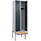 Vestiaire C+P Evolo Plus, 2 compartiments de 300 mm de large, banquette flottante, L 600 x P 815 x H 2120 mm, cylindre, aluminium blanc/gris anthracite