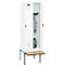 Vestiaire C+P Evolo Plus, 2 compartiments de 300 mm de large, banquette flottante, L 600 x P 815 x H 2120 mm, verrou tournant, blanc signalisation/blanc trafic