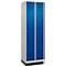 Vestiaire C+P Evolo Plus, 2 compartiments, largeur de compartiment 300 mm, avec socle, butée à droite, serrure à cylindre, butée soft, anti-effraction, L 600 x P 500 x H 1950 mm, aluminium blanc RAL 9006/bleu enzyme RAL 5010