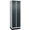 Vestiaire C+P Evolo Plus, 2 compartiments, largeur de compartiment 300 mm, avec socle, butée à droite, verrou rotatif de sécurité, butée Soft, anti-effraction, L 600 x P 500 x H 1950 mm, aluminium blanc RAL 9006/gris anthracite RAL 7016