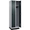 Vestiaire C+P Evolo Plus, 2 compartiments, largeur de compartiment 300 mm, avec socle, butée à droite, verrou rotatif de sécurité, butée Soft, anti-effraction, L 600 x P 500 x H 1950 mm, aluminium blanc RAL 9006/gris anthracite RAL 7016