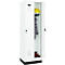 Vestiaire C+P Evolo Plus, 2 compartiments, largeur de compartiment 300 mm, avec socle, butée à droite, verrou rotatif de sécurité, butée Soft, anti-effraction, L 600 x P 500 x H 1950 mm, blanc trafic RAL 9016/blanc trafic RAL 9016
