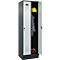 Vestiaire C+P Evolo Plus, 2 compartiments, largeur de compartiment 300 mm, avec socle, butée à droite, verrou rotatif de sécurité, butée Soft, anti-effraction, L 600 x P 500 x H 1950 mm, gris anthracite RAL 7016/gris clair RAL 7035