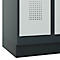 Vestiaire C+P Evolo Plus, 2 compartiments, largeur de compartiment 300 mm, avec socle, butée à droite, verrou rotatif de sécurité, butée Soft, anti-effraction, L 600 x P 500 x H 1950 mm, gris anthracite RAL 7016/gris clair RAL 7035