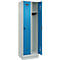 Vestiaire C+P Evolo Plus, 2 compartiments, largeur de compartiment 300 mm, avec socle, butée à droite, verrou rotatif de sécurité, butée Soft, anti-effraction, L 600 x P 500 x H 1950 mm, gris clair RAL 7035/bleu clair RAL 5012