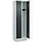 Vestiaire C+P Evolo Plus, 2 compartiments, largeur de compartiment 300 mm, avec socle, butée à droite, verrou rotatif de sécurité, butée Soft, anti-effraction, L 600 x P 500 x H 1950 mm, gris clair RAL 7035/gris anthracite RAL 7016