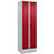 Vestiaire C+P Evolo Plus, 2 compartiments, largeur de compartiment 300 mm, avec socle, butée à droite, verrou rotatif de sécurité, butée Soft, anti-effraction, L 600 x P 500 x H 1950 mm, gris clair RAL 7035/rouge rubis RAL 3003