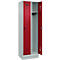 Vestiaire C+P Evolo Plus, 2 compartiments, largeur de compartiment 300 mm, avec socle, butée à droite, verrou rotatif de sécurité, butée Soft, anti-effraction, L 600 x P 500 x H 1950 mm, gris clair RAL 7035/rouge rubis RAL 3003