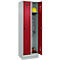 Vestiaire C+P Evolo Plus, 2 compartiments, largeur de compartiment 300 mm, avec socle, butée à droite, verrou rotatif de sécurité, butée Soft, anti-effraction, L 600 x P 500 x H 1950 mm, gris clair RAL 7035/rouge rubis RAL 3003