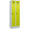 Vestiaire C+P Evolo Plus, 2 compartiments, largeur de compartiment 300 mm, avec socle, butée à droite, verrou rotatif de sécurité, butée Soft, anti-effraction, L 600 x P 500 x H 1950 mm, gris clair RAL 7035/vert clown RAL 1108060