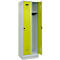 Vestiaire C+P Evolo Plus, 2 compartiments, largeur de compartiment 300 mm, avec socle, butée à droite, verrou rotatif de sécurité, butée Soft, anti-effraction, L 600 x P 500 x H 1950 mm, gris clair RAL 7035/vert clown RAL 1108060