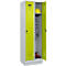 Vestiaire C+P Evolo Plus, 2 compartiments, largeur de compartiment 300 mm, avec socle, butée à droite, verrou rotatif de sécurité, butée Soft, anti-effraction, L 600 x P 500 x H 1950 mm, gris clair RAL 7035/vert clown RAL 1108060