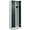 Vestiaire C+P Evolo Plus, 2 compartiments, largeur de compartiment 300 mm, avec socle, butée droite, serrure à cylindre, butée soft, anti-effraction, L 600 x P 500 x H 1950 mm, gris clair RAL 7035/gris anthracite RAL 7016