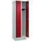 Vestiaire C+P Evolo Plus, 2 compartiments, largeur de compartiment 300 mm, avec socle, butée droite, serrure à cylindre, butée soft, anti-effraction, L 600 x P 500 x H 1950 mm, gris clair RAL 7035/rouge rubis RAL 3003