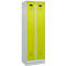 Vestiaire C+P Evolo Plus, 2 compartiments, largeur de compartiment 300 mm, avec socle, butée droite, serrure à cylindre, butée soft, anti-effraction, L 600 x P 500 x H 1950 mm, gris clair RAL 7035/vert clown RAL 1108060