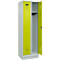 Vestiaire C+P Evolo Plus, 2 compartiments, largeur de compartiment 300 mm, avec socle, butée droite, serrure à cylindre, butée soft, anti-effraction, L 600 x P 500 x H 1950 mm, gris clair RAL 7035/vert clown RAL 1108060