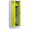 Vestiaire C+P Evolo Plus, 2 compartiments, largeur de compartiment 300 mm, avec socle, butée droite, serrure à cylindre, butée soft, anti-effraction, L 600 x P 500 x H 1950 mm, gris clair RAL 7035/vert clown RAL 1108060