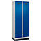 Vestiaire C+P Evolo Plus, 2 compartiments, largeur de compartiment 400 mm, avec socle, charnières à droite, L 800 x P 500 x H 1950 mm, cylindre, aluminium blanc/bleu gentiane
