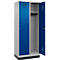 Vestiaire C+P Evolo Plus, 2 compartiments, largeur de compartiment 400 mm, avec socle, charnières à droite, L 800 x P 500 x H 1950 mm, cylindre, aluminium blanc/bleu gentiane