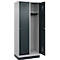Vestiaire C+P Evolo Plus, 2 compartiments, largeur de compartiment 400 mm, avec socle, charnières à droite, L 800 x P 500 x H 1950 mm, cylindre, aluminium blanc/gris anthracite
