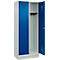 Vestiaire C+P Evolo Plus, 2 compartiments, largeur de compartiment 400 mm, avec socle, charnières à droite, L 800 x P 500 x H 1950 mm, cylindre, gris clair/bleu gentiane