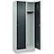 Vestiaire C+P Evolo Plus, 2 compartiments, largeur de compartiment 400 mm, avec socle, charnières à droite, L 800 x P 500 x H 1950 mm, cylindre, gris clair/gris anthracite