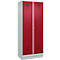 Vestiaire C+P Evolo Plus, 2 compartiments, largeur de compartiment 400 mm, avec socle, charnières à droite, L 800 x P 500 x H 1950 mm, cylindre, gris clair/rouge rubis