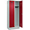 Vestiaire C+P Evolo Plus, 2 compartiments, largeur de compartiment 400 mm, avec socle, charnières à droite, L 800 x P 500 x H 1950 mm, cylindre, gris clair/rouge rubis