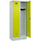 Vestiaire C+P Evolo Plus, 2 compartiments, largeur de compartiment 400 mm, avec socle, charnières à droite, L 800 x P 500 x H 1950 mm, cylindre, gris clair/vert clown
