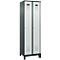 Vestiaire C+P Evolo Plus, 2 compartiments, largeur des compartiments 300 mm, avec pieds, charnières à droite, serrure à cylindre, L 600 x P 500 x H 1950 mm, gris anthracite/gris clair