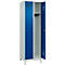 Vestiaire C+P Evolo Plus, 2 compartiments, largeur des compartiments 300 mm, avec pieds, charnières à droite, serrure à cylindre, L 600 x P 500 x H 1950 mm, gris clair/bleu gentiane