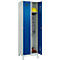 Vestiaire C+P Evolo Plus, 2 compartiments, largeur des compartiments 300 mm, avec pieds, charnières à droite, serrure à cylindre, L 600 x P 500 x H 1950 mm, gris clair/bleu gentiane