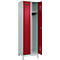 Vestiaire C+P Evolo Plus, 2 compartiments, largeur des compartiments 300 mm, avec pieds, charnières à droite, serrure à cylindre, L 600 x P 500 x H 1950 mm, gris clair/rouge rubis