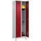 Vestiaire C+P Evolo Plus, 2 compartiments, largeur des compartiments 300 mm, avec pieds, charnières à droite, serrure à cylindre, L 600 x P 500 x H 1950 mm, gris clair/rouge rubis